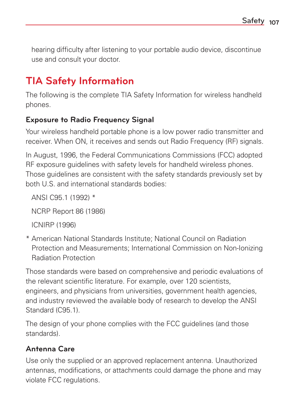 Tia safety information | LG LGVS450PP User Manual | Page 109 / 133