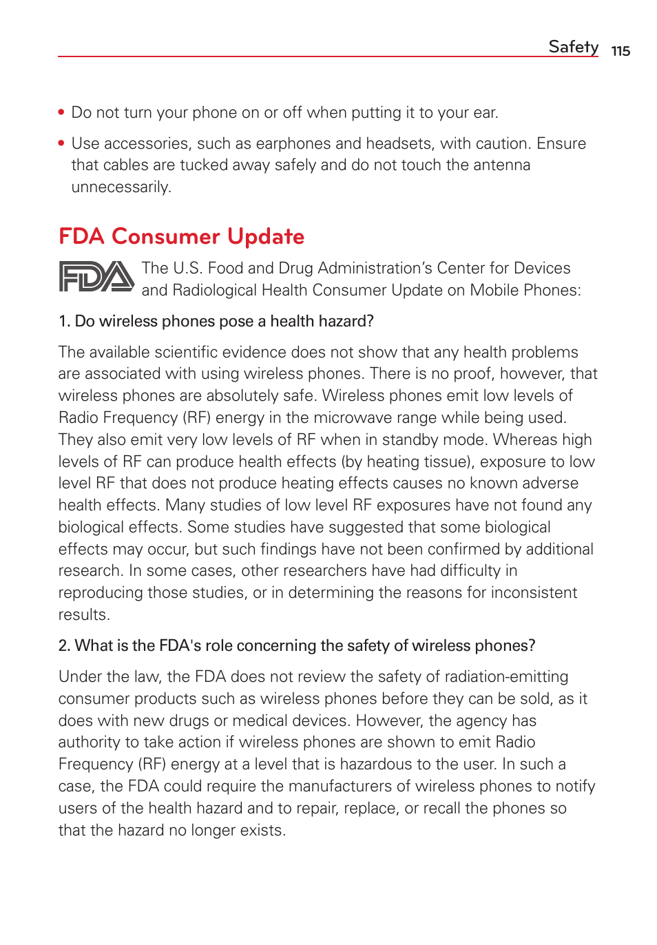 Fda consumer update | LG LGVS450PP User Manual | Page 117 / 133