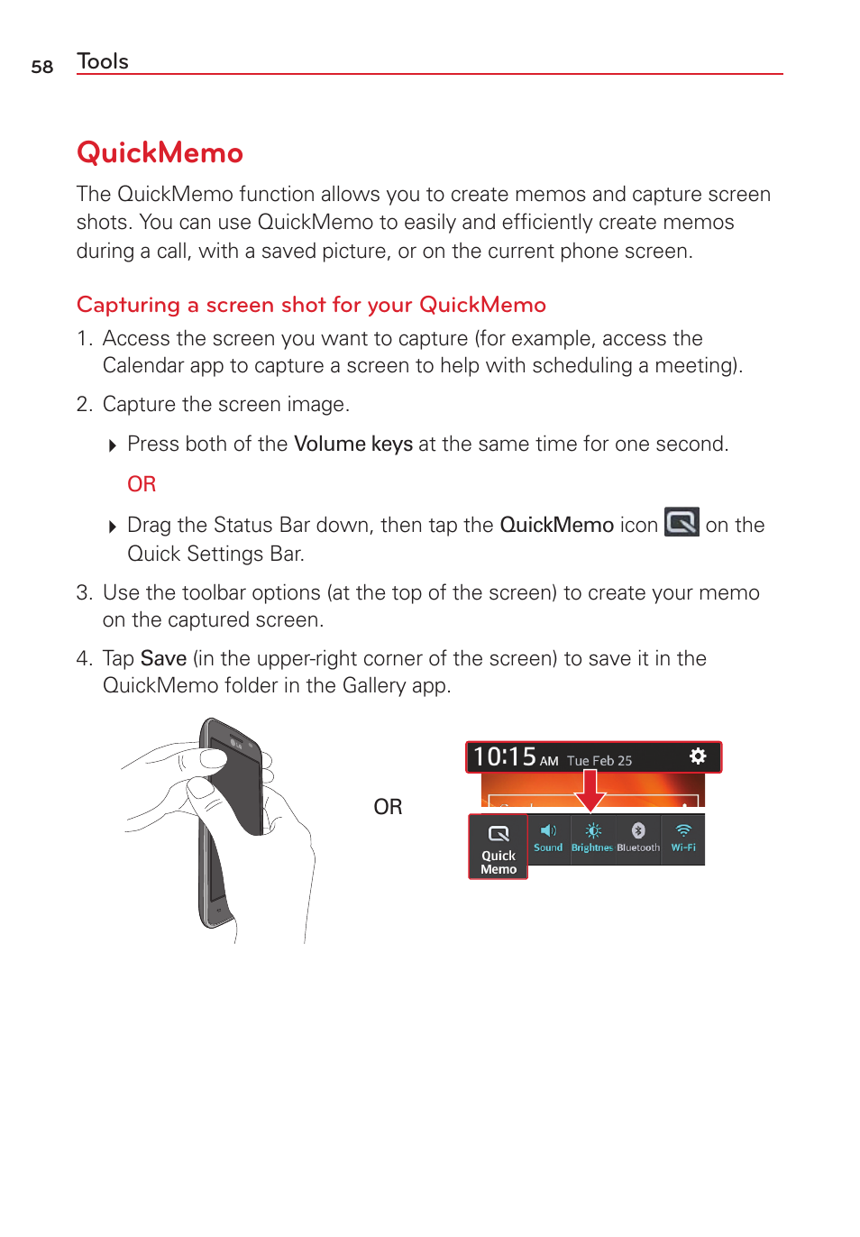 Tools, Quickmemo | LG LGVS450PP User Manual | Page 60 / 133