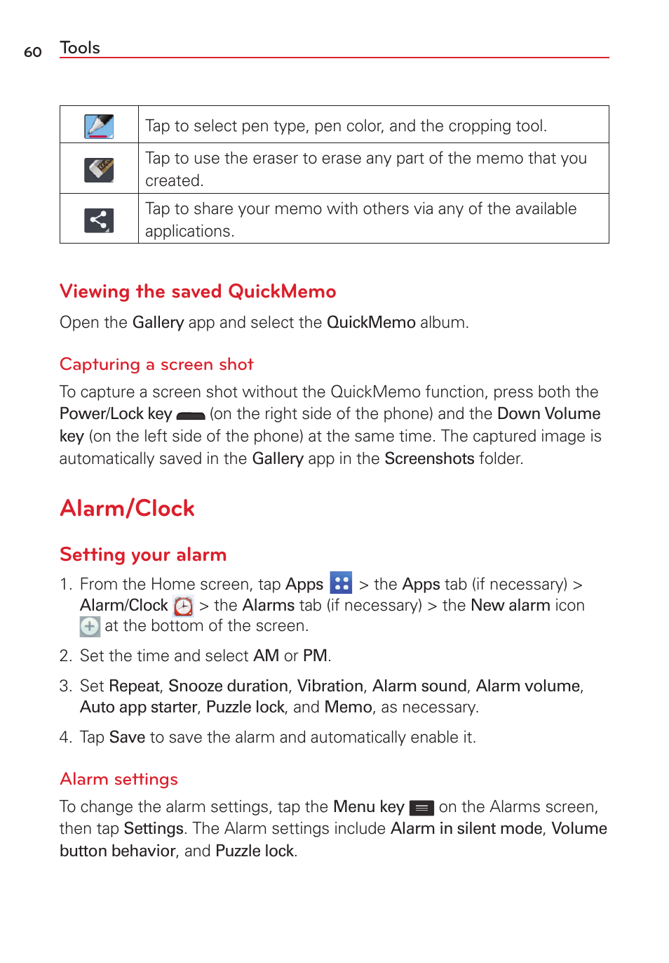 Alarm/clock, Setting your alarm | LG LGVS450PP User Manual | Page 62 / 133