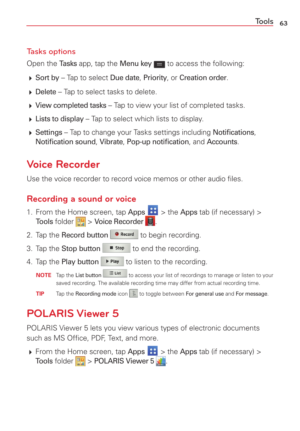 Voice recorder, Polaris viewer 5, Voice recorder polaris viewer 5 | Recording a sound or voice | LG LGVS450PP User Manual | Page 65 / 133