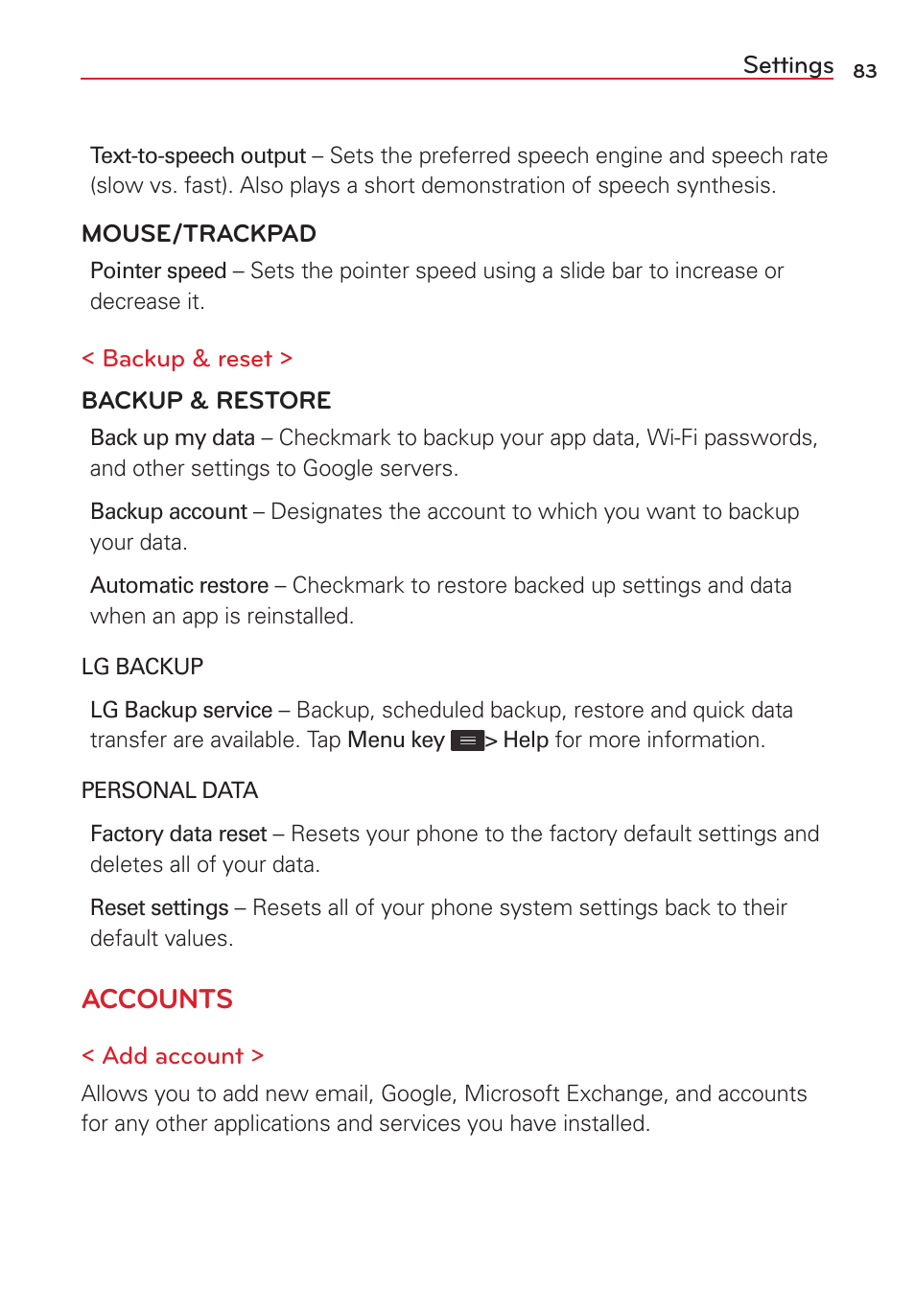 Accounts | LG LGVS450PP User Manual | Page 85 / 133