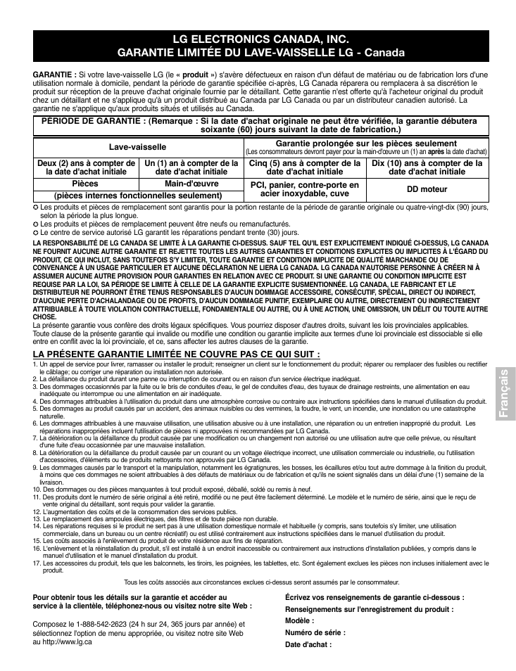 Français | LG LDF7932BB User Manual | Page 71 / 72
