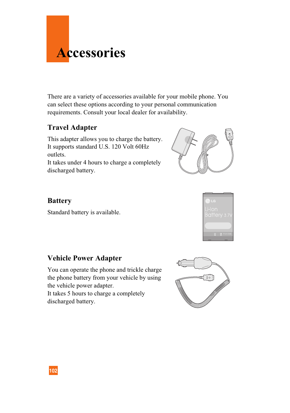 Accessories | LG A7110 User Manual | Page 104 / 262