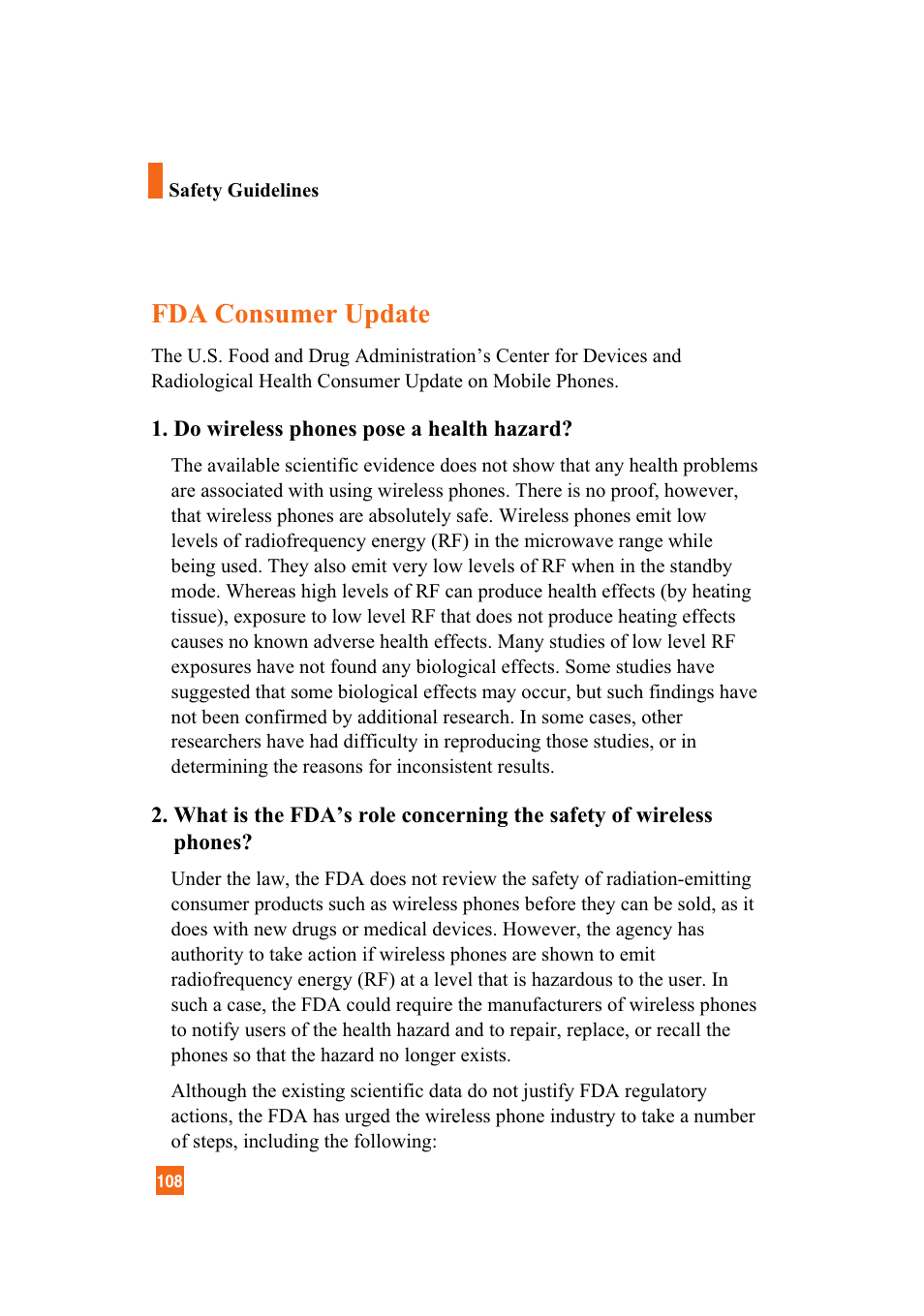 Fda consumer update | LG A7110 User Manual | Page 110 / 262