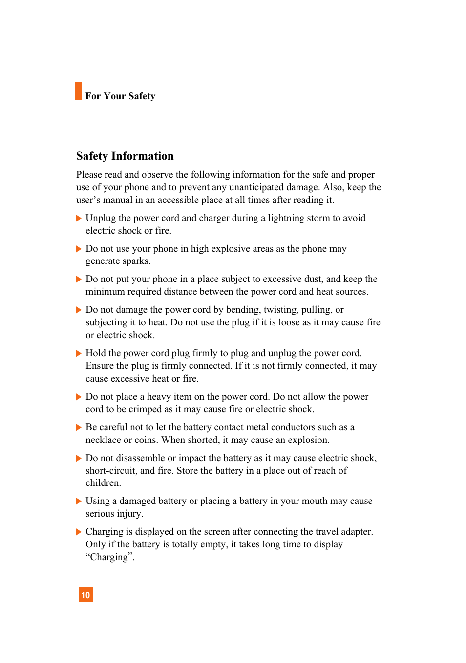 Safety information | LG A7110 User Manual | Page 12 / 262