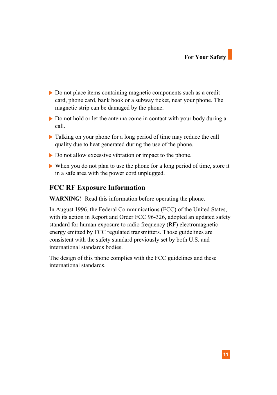 Fcc rf exposure information | LG A7110 User Manual | Page 13 / 262