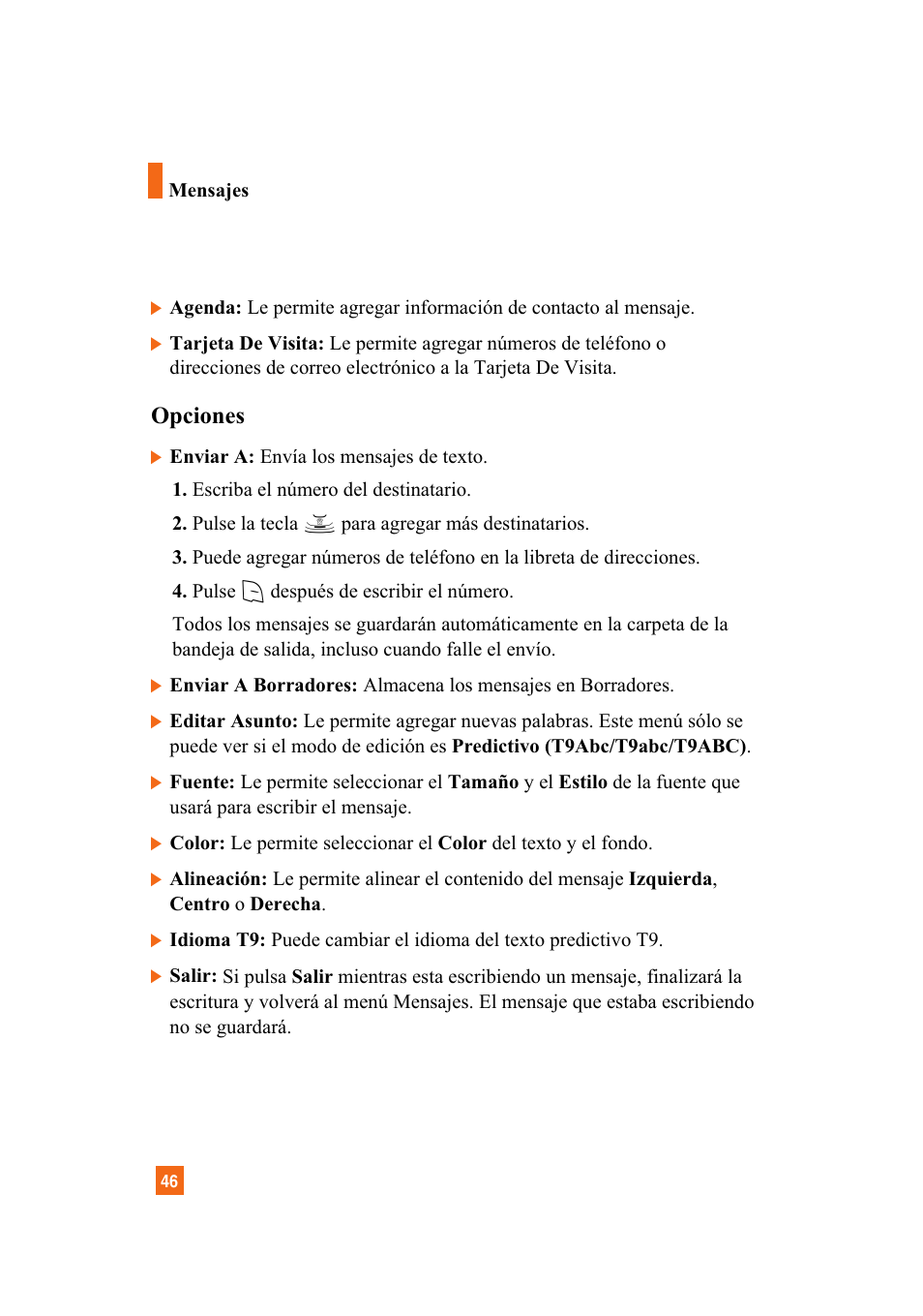 Opciones | LG A7110 User Manual | Page 174 / 262