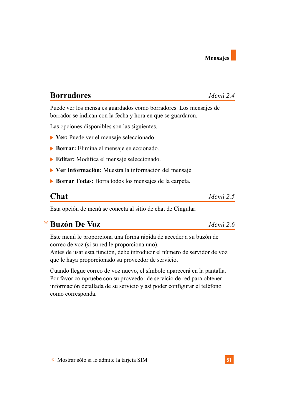 Borradores, Chat, Buzón de voz | LG A7110 User Manual | Page 179 / 262