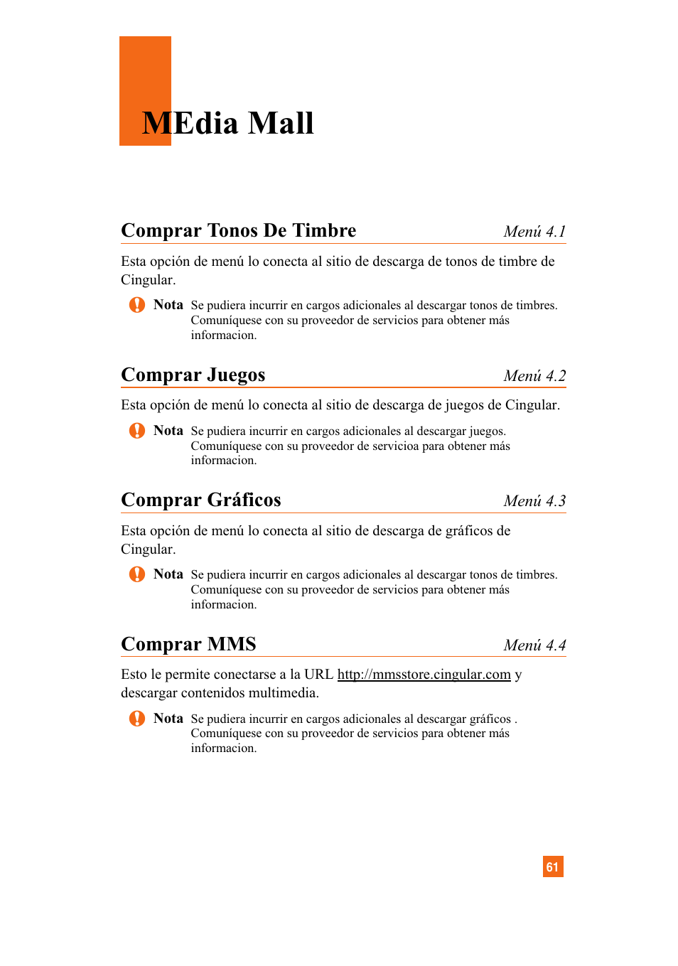 Media mall, Comprar tonos de timbre, Comprar juegos | Comprar gráficos, Comprar mms | LG A7110 User Manual | Page 189 / 262