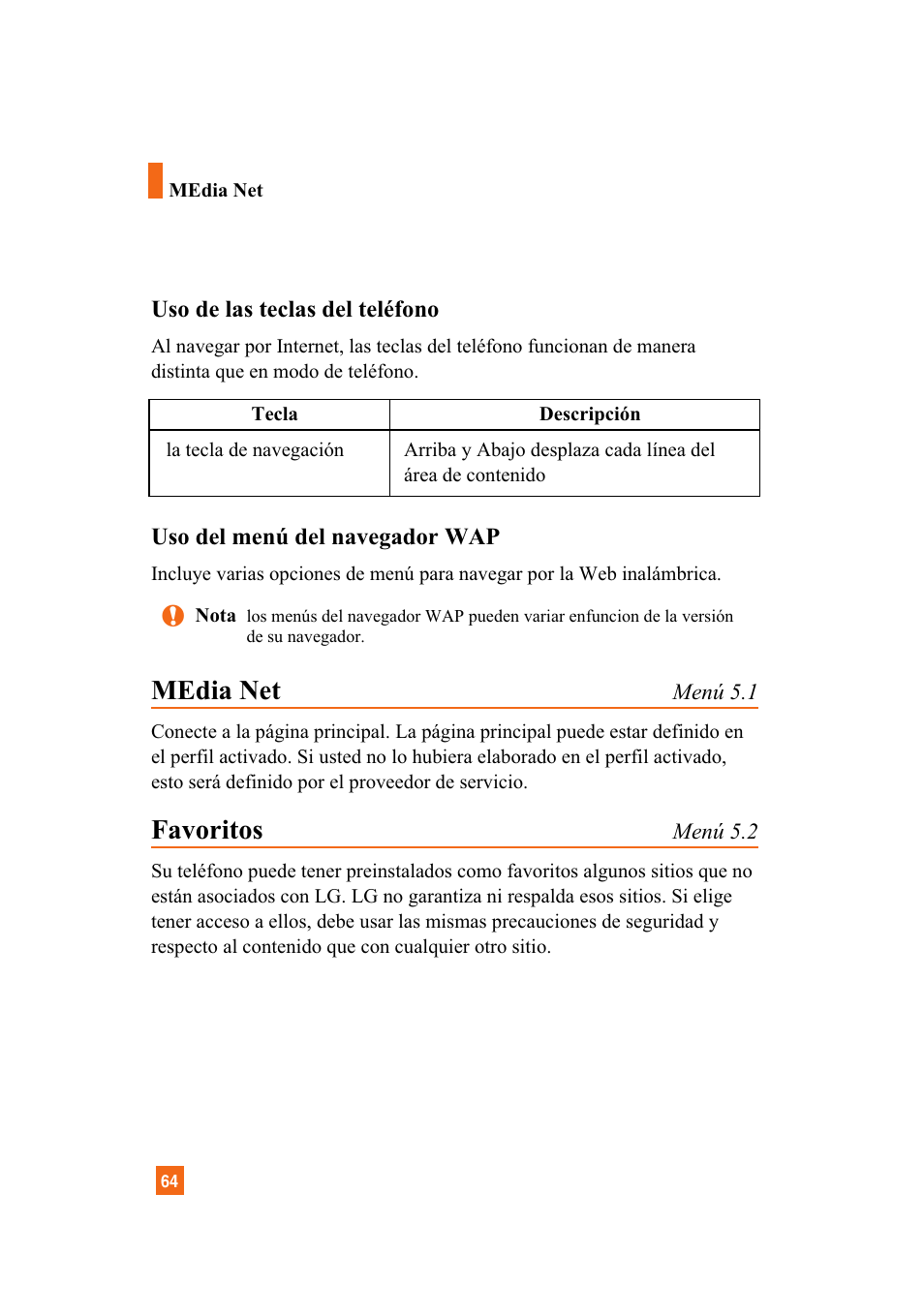 Media net, Favoritos | LG A7110 User Manual | Page 192 / 262