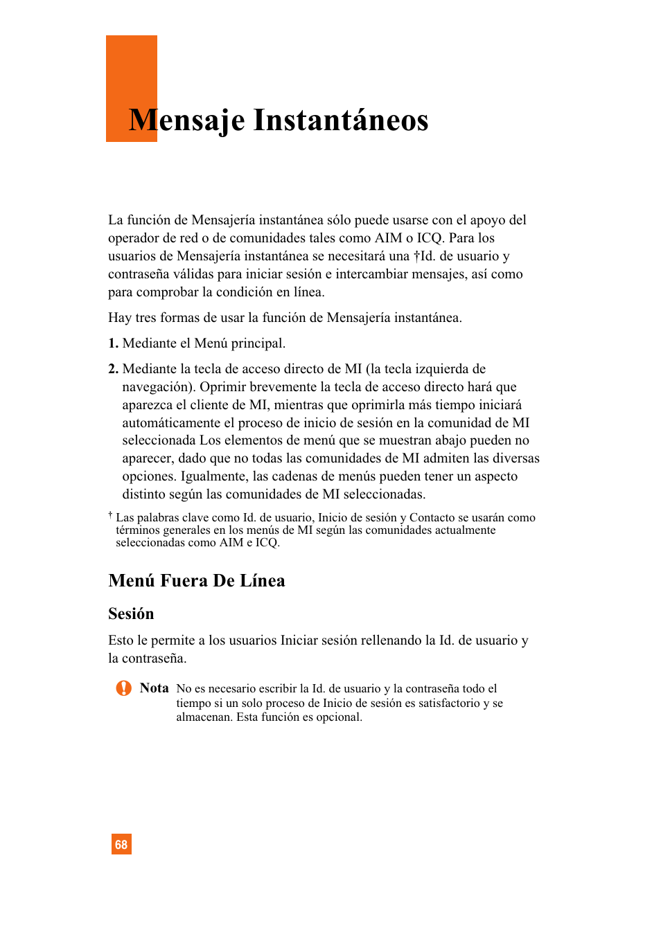 Mensaje instantáneos, Menú fuera de línea | LG A7110 User Manual | Page 196 / 262