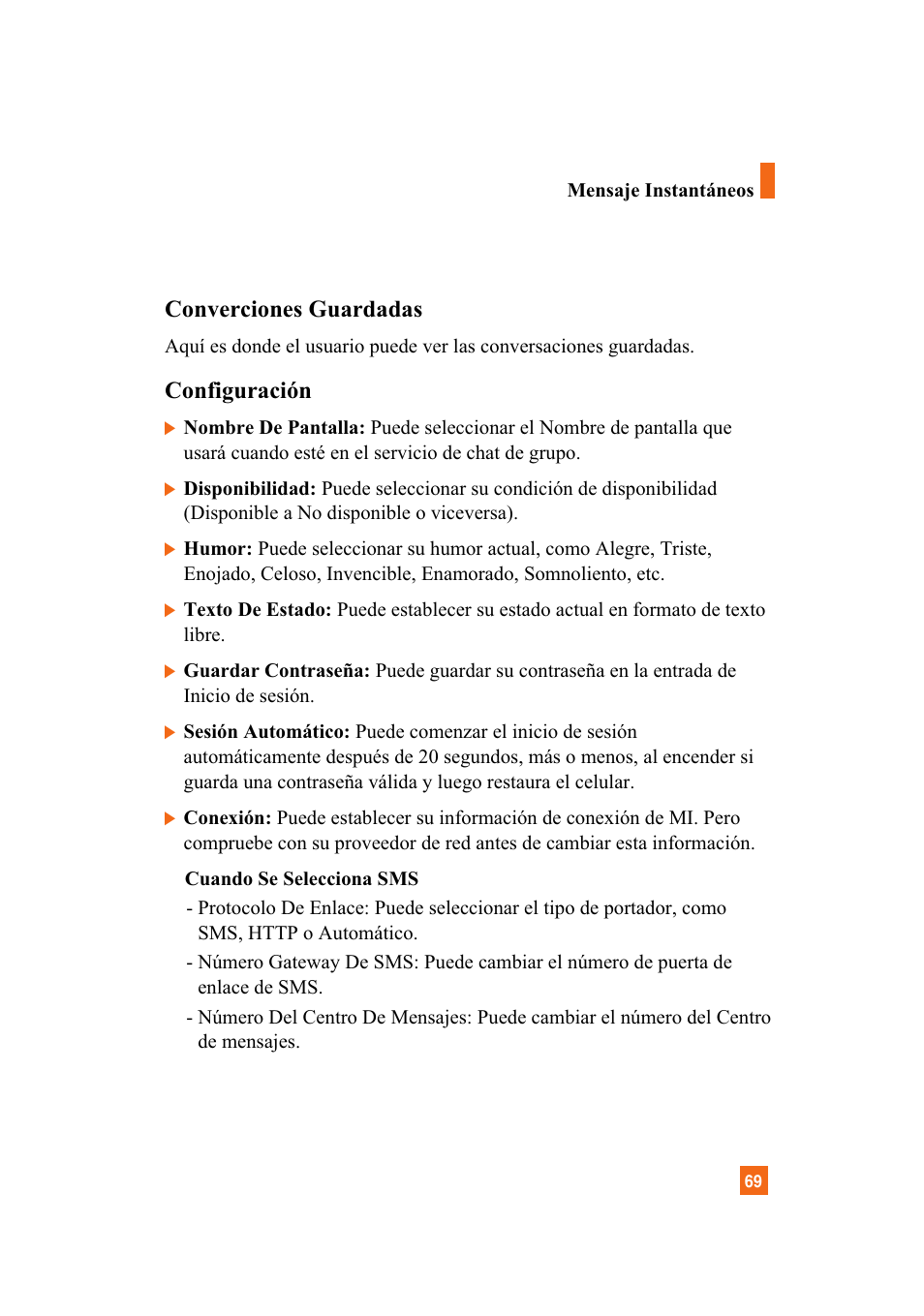 Converciones guardadas, Configuración | LG A7110 User Manual | Page 197 / 262