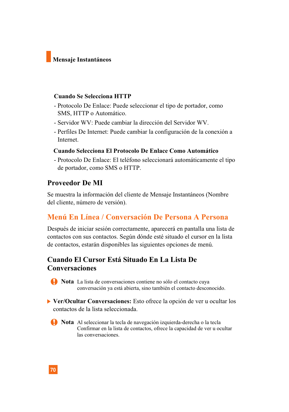 Menú en línea / conversación de persona a persona, Proveedor de mi | LG A7110 User Manual | Page 198 / 262