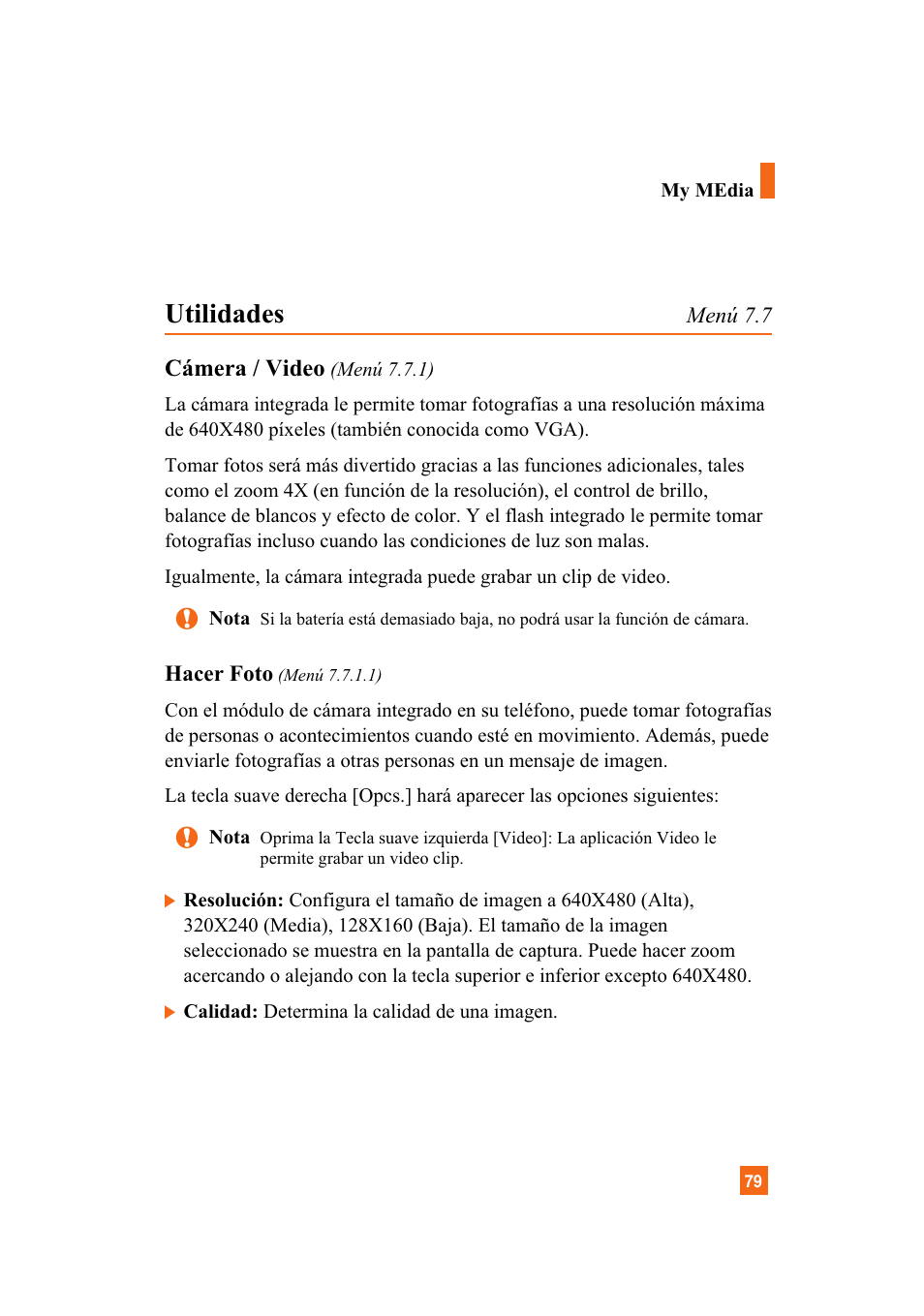 Utilidades, Cámera / video | LG A7110 User Manual | Page 207 / 262