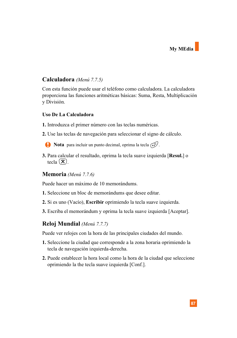 Calculadora, Reloj mundial | LG A7110 User Manual | Page 215 / 262