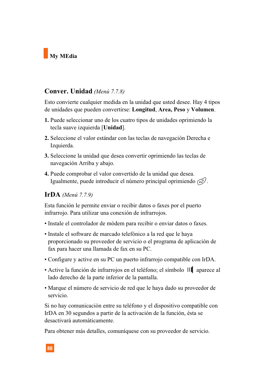 Conver. unidad, Irda | LG A7110 User Manual | Page 216 / 262