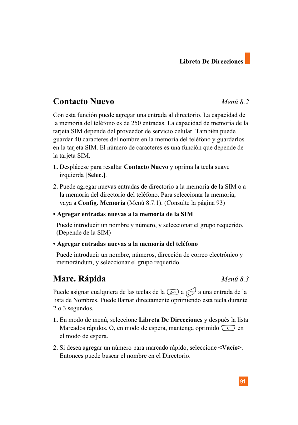 Contacto nuevo, Marc. rápida | LG A7110 User Manual | Page 219 / 262