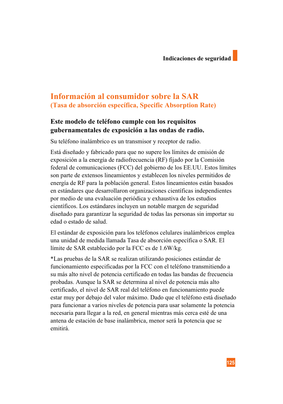 Información al consumidor sobre la sar | LG A7110 User Manual | Page 253 / 262