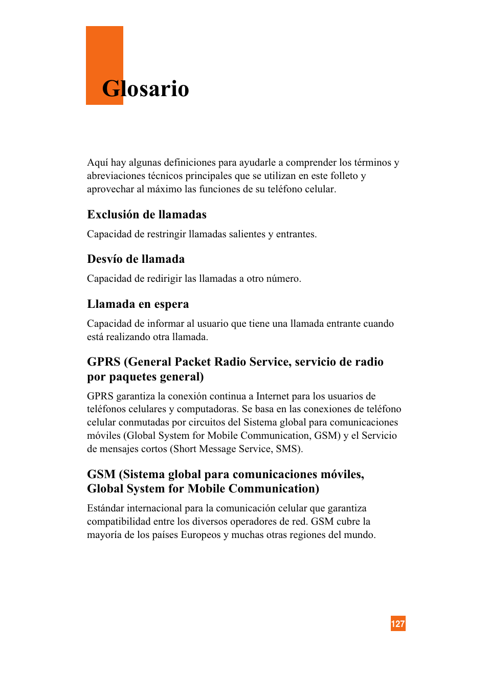 Glosario | LG A7110 User Manual | Page 255 / 262