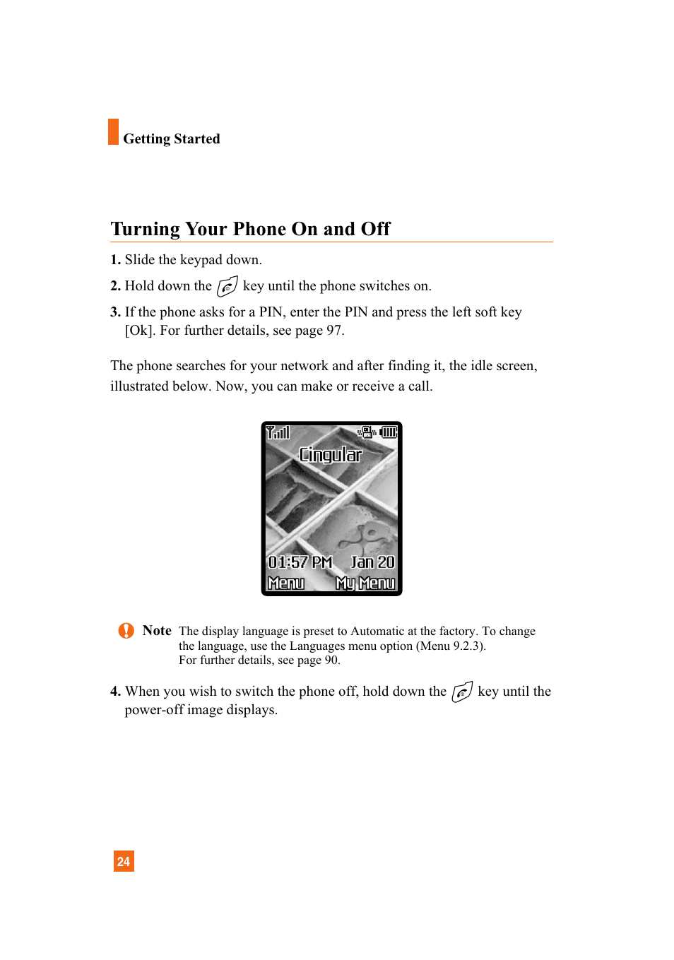 Turning your phone on and off | LG A7110 User Manual | Page 26 / 262