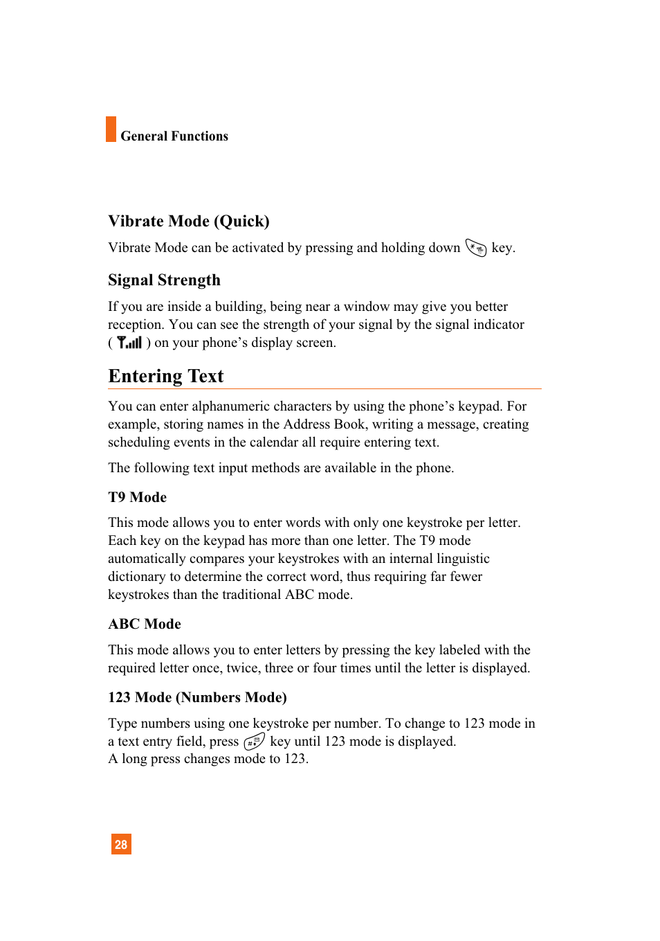 Entering text | LG A7110 User Manual | Page 30 / 262