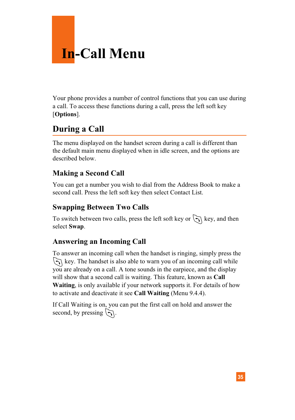 In-call menu, During a call | LG A7110 User Manual | Page 37 / 262