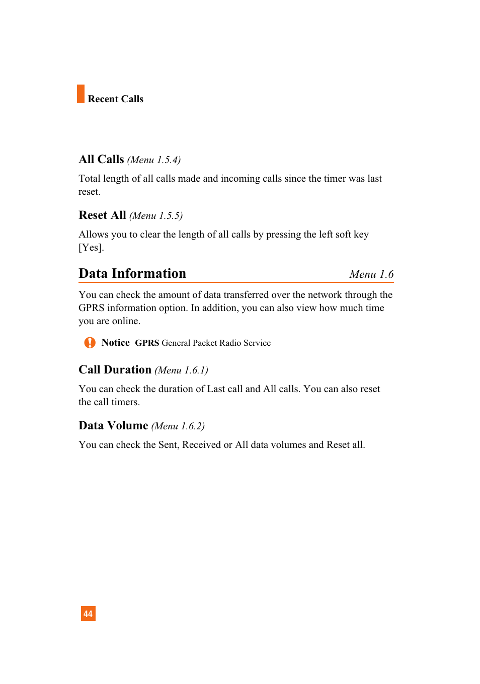 Data information | LG A7110 User Manual | Page 46 / 262