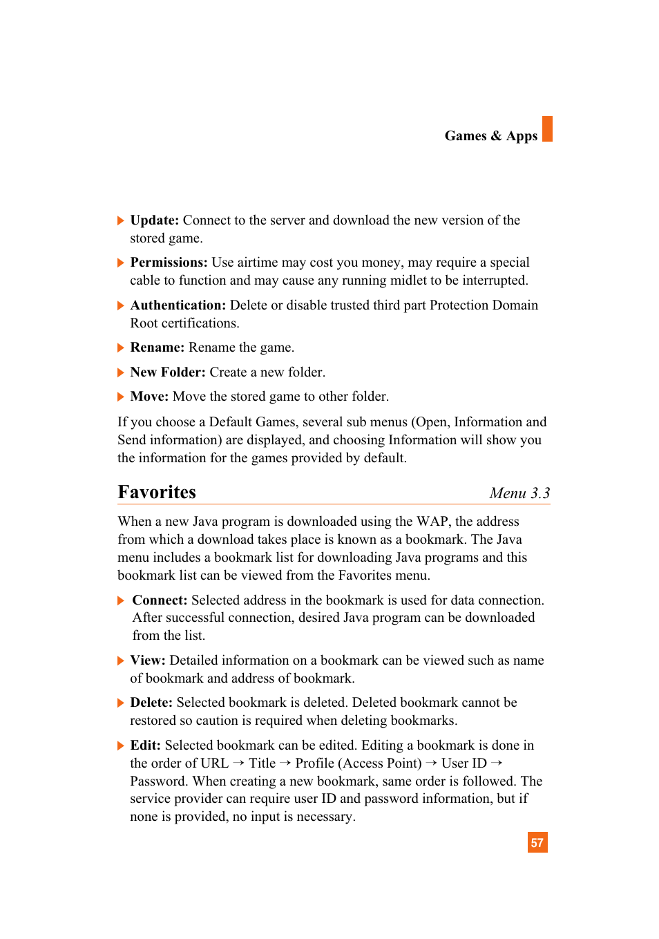 Favorites | LG A7110 User Manual | Page 59 / 262