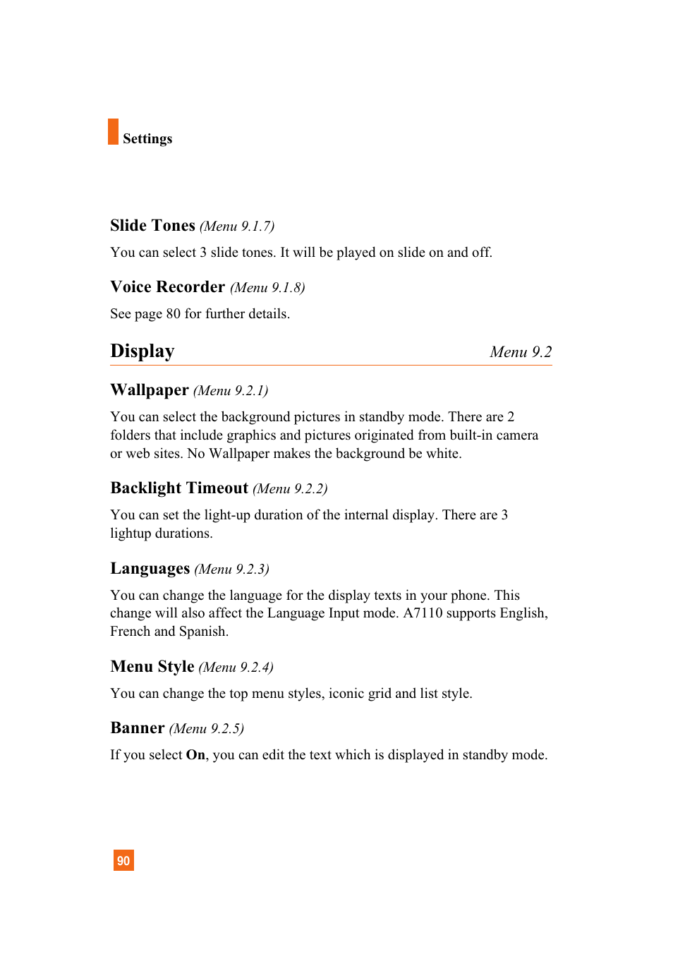 Display | LG A7110 User Manual | Page 92 / 262