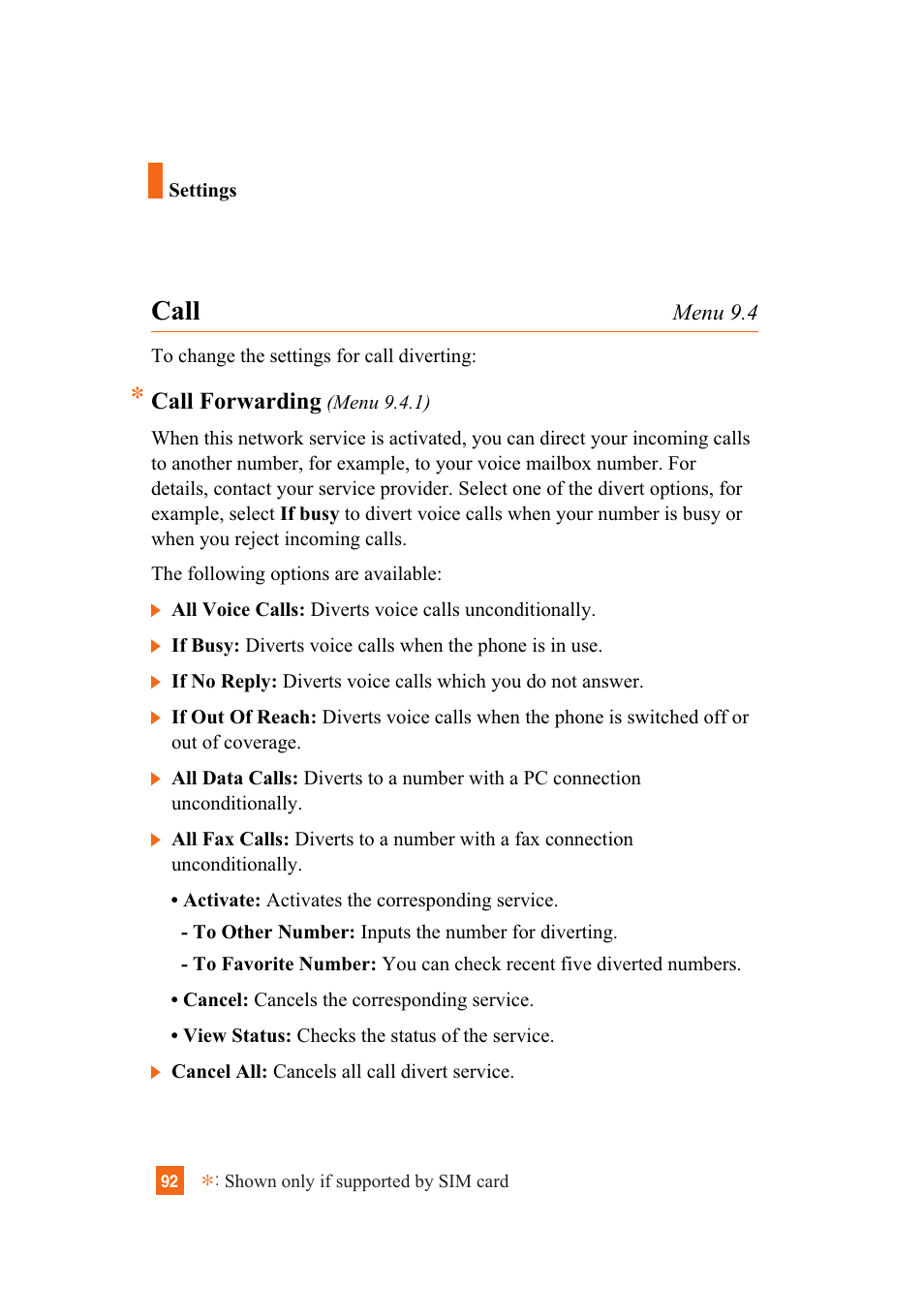 Call, Call forwarding | LG A7110 User Manual | Page 94 / 262