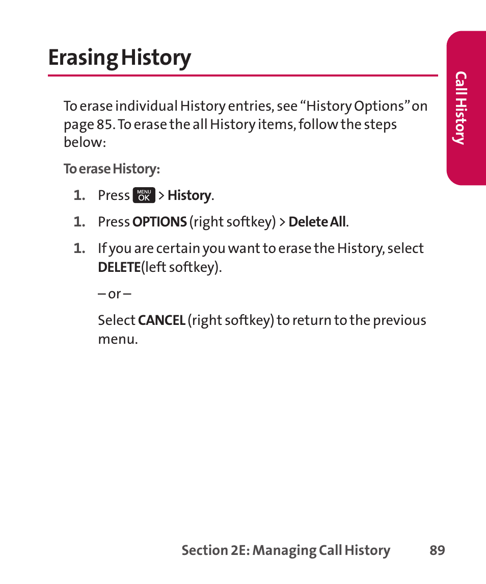 Erasing history | LG LGLX265 User Manual | Page 103 / 438