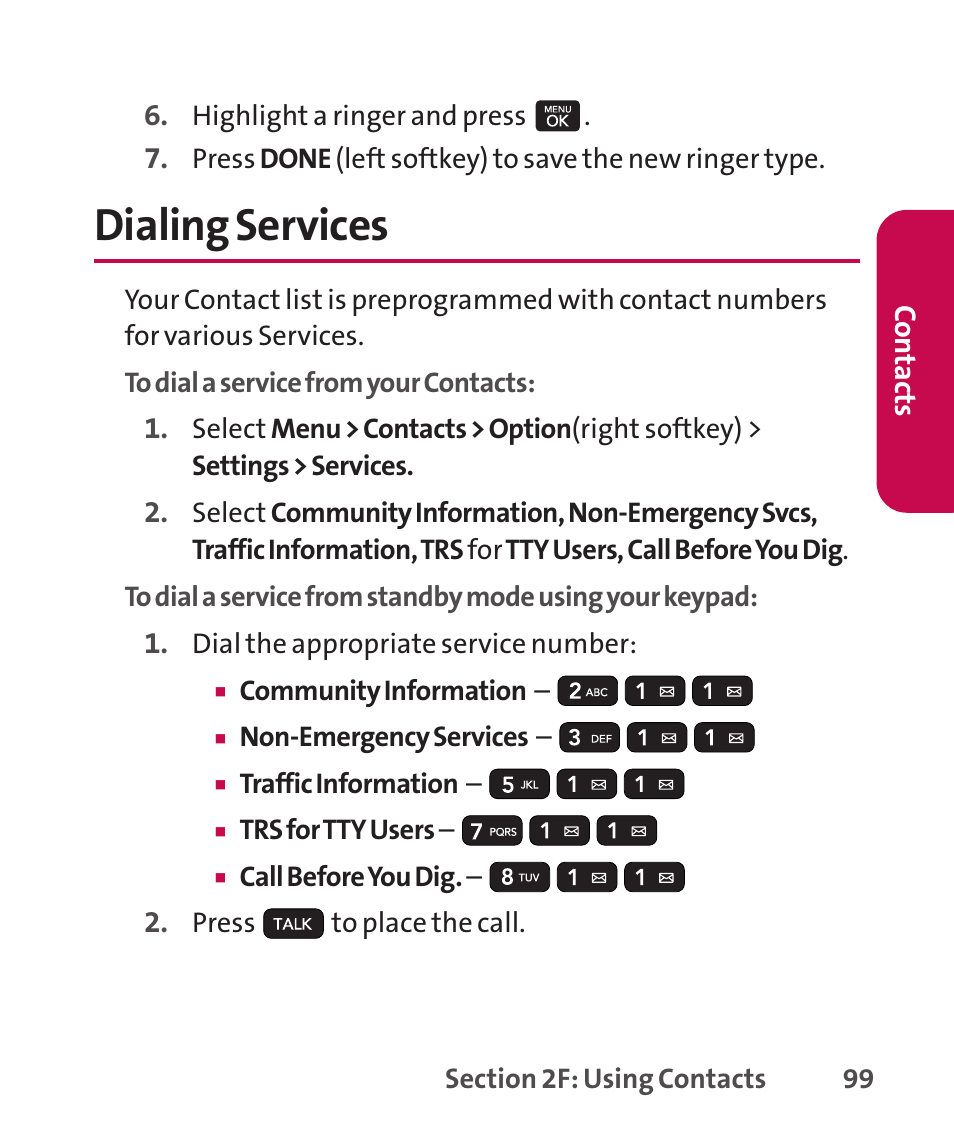 Dialing services | LG LGLX265 User Manual | Page 113 / 438