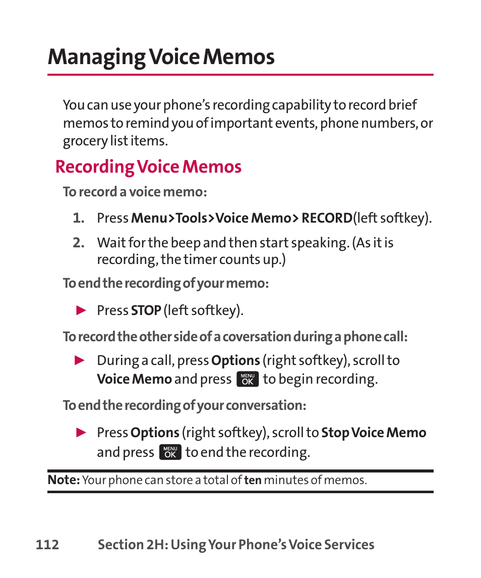 Managing voice memos | LG LGLX265 User Manual | Page 126 / 438