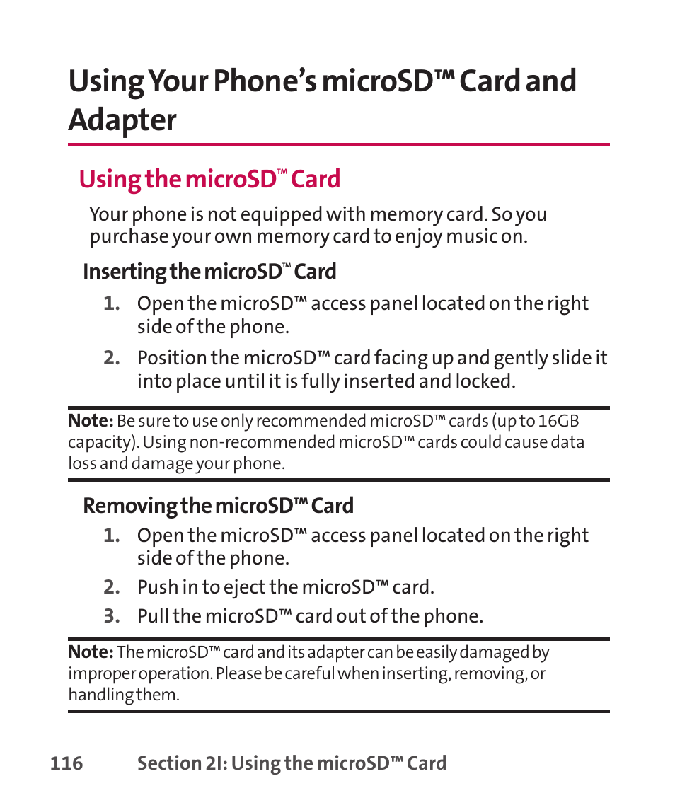 Using your phone’s microsd™ card and adapter, Using the microsd, Card | LG LGLX265 User Manual | Page 130 / 438