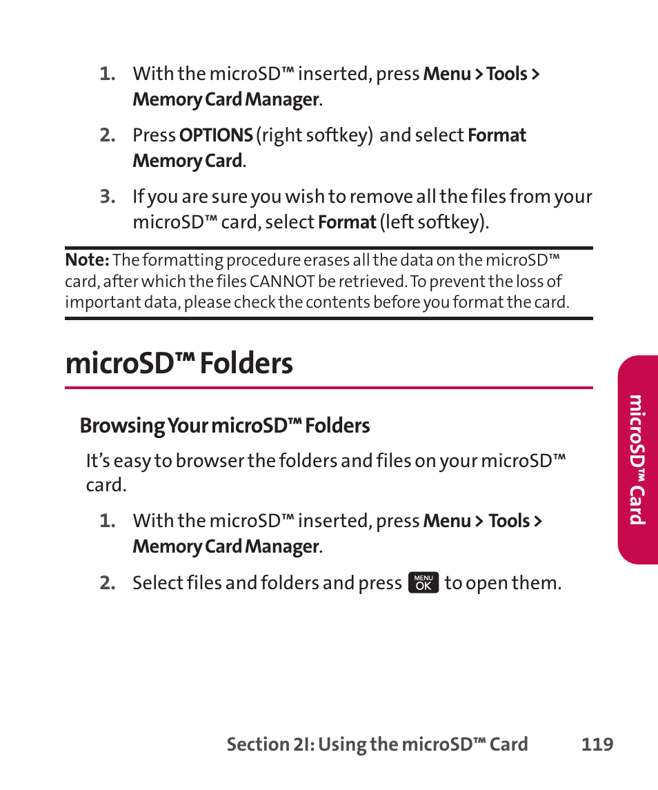 Folders, Microsd™ folders | LG LGLX265 User Manual | Page 133 / 438