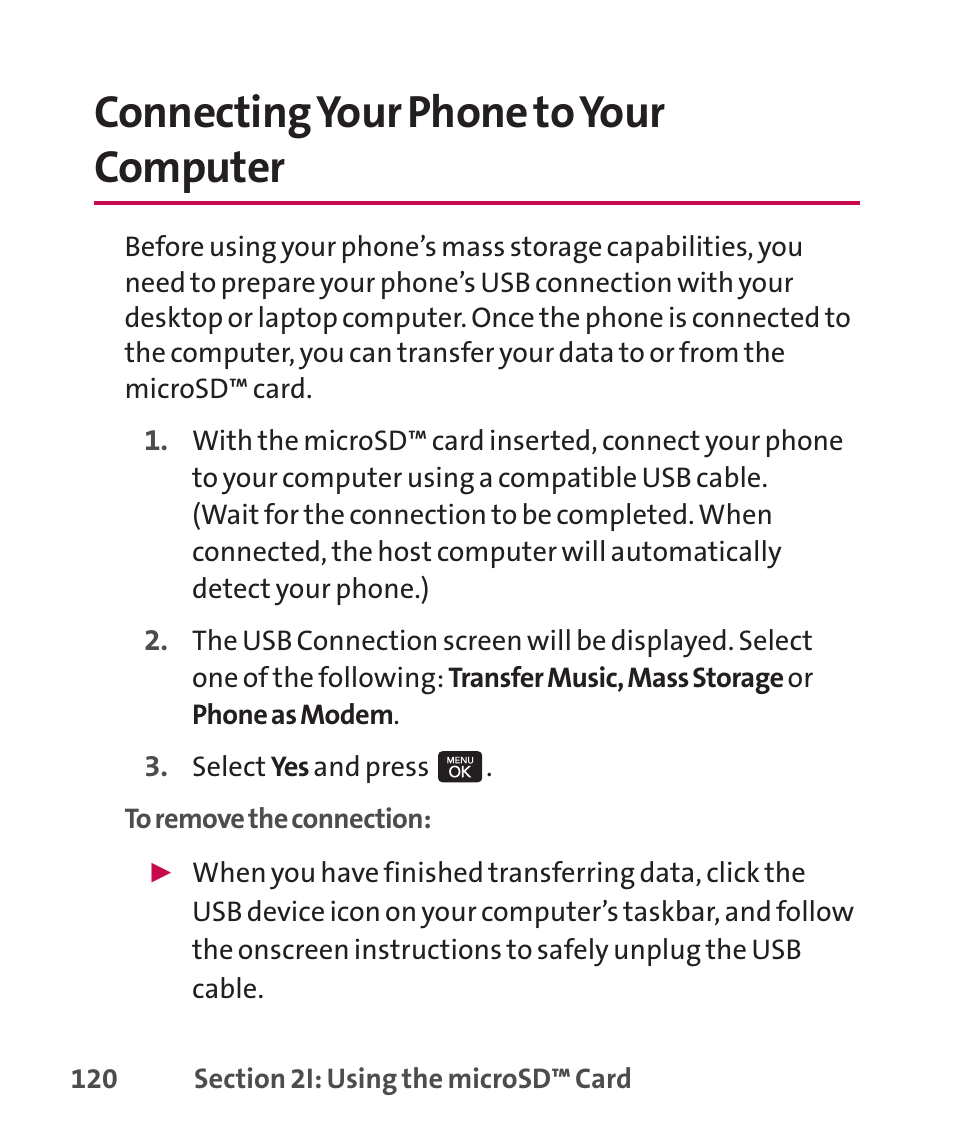 Connecting your phone to you, Connecting your phone to your computer | LG LGLX265 User Manual | Page 134 / 438