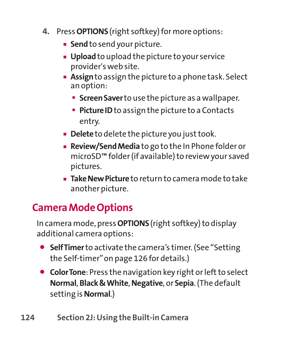 Camera mode options | LG LGLX265 User Manual | Page 138 / 438