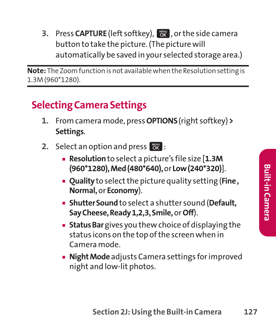 Selecting camera settings | LG LGLX265 User Manual | Page 141 / 438