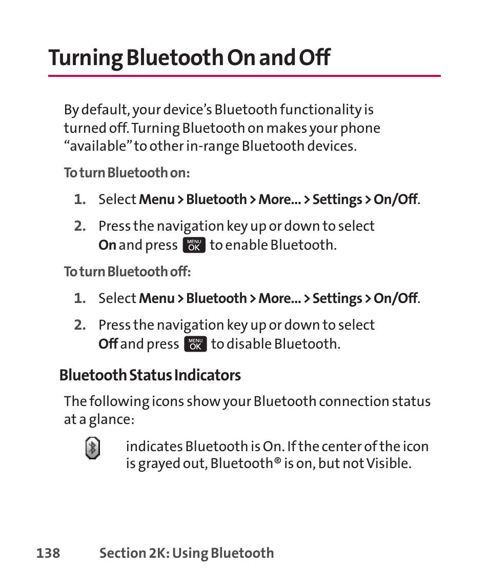 Turning bluetooth on and off | LG LGLX265 User Manual | Page 152 / 438