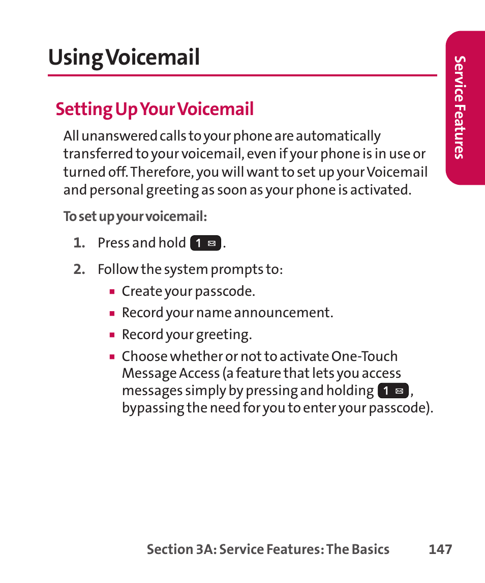 Using voicemail, Setting upyour voicemail | LG LGLX265 User Manual | Page 161 / 438