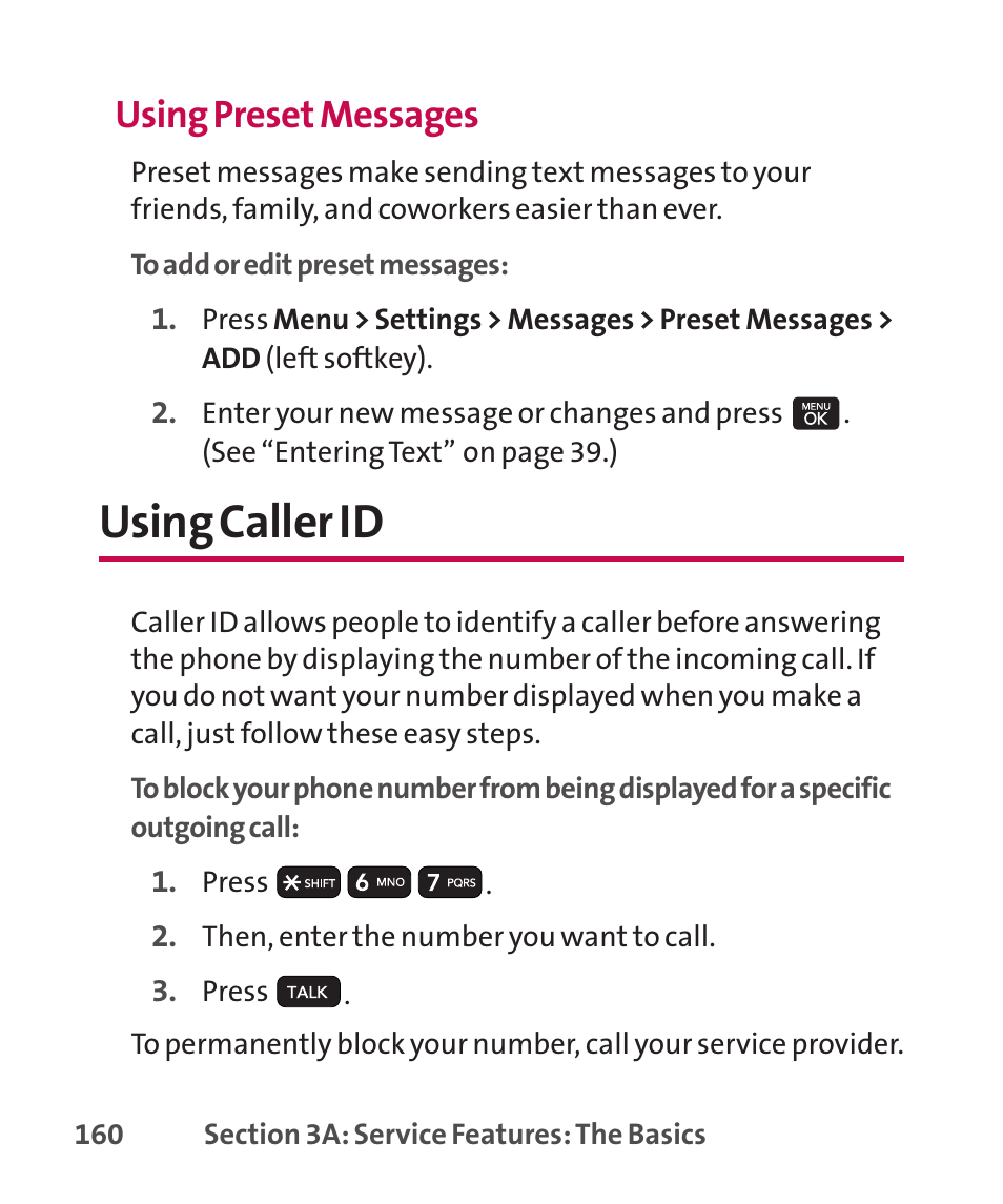 Using caller id, Using preset messages | LG LGLX265 User Manual | Page 174 / 438