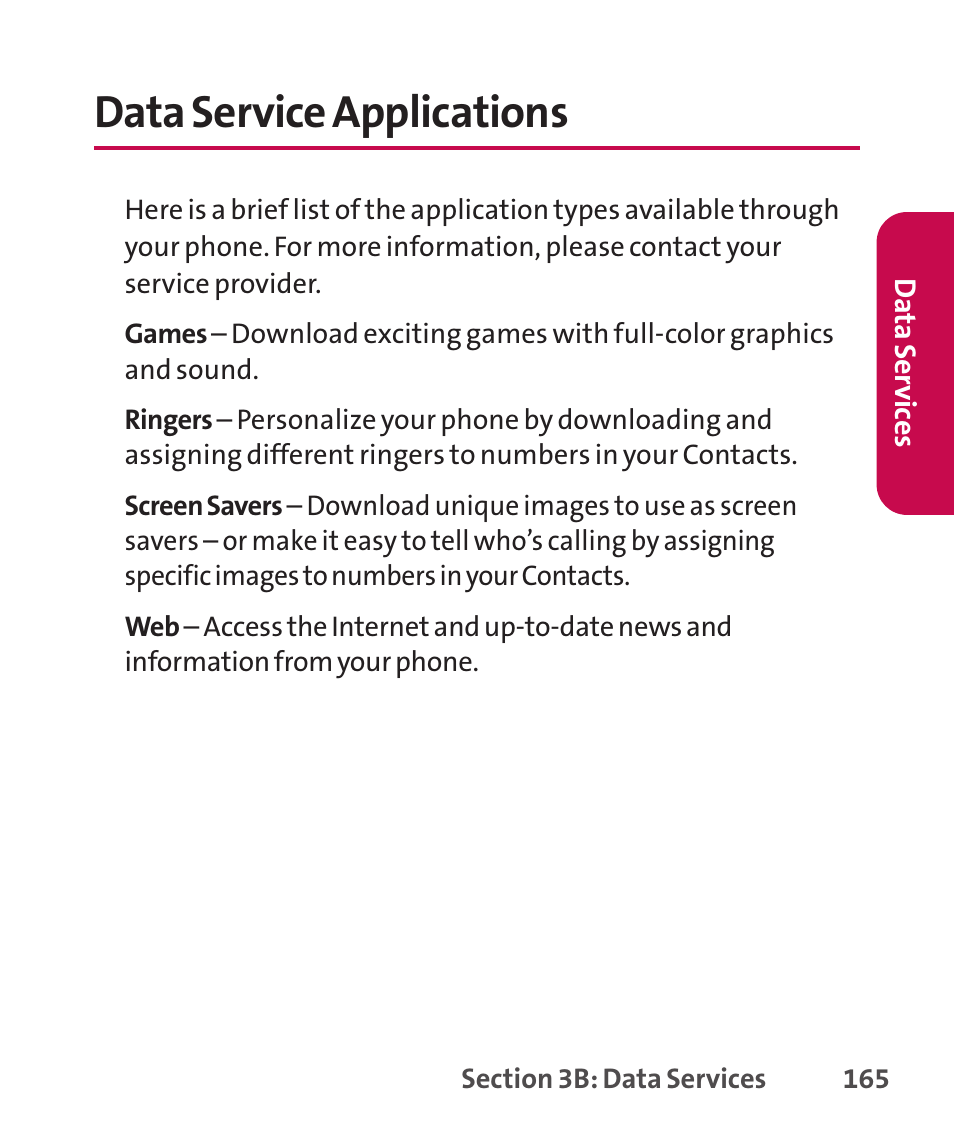 Data service applications | LG LGLX265 User Manual | Page 179 / 438