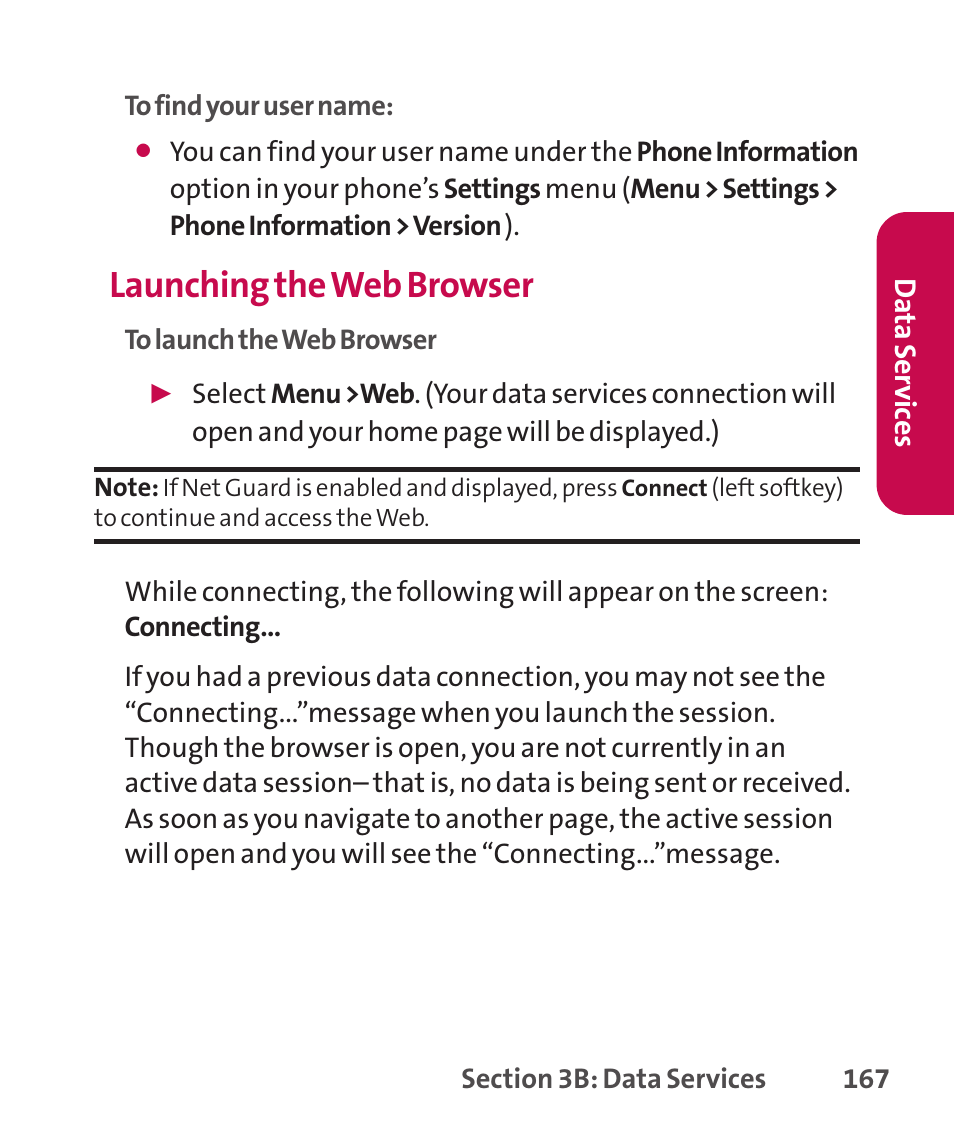 Launching the web browser | LG LGLX265 User Manual | Page 181 / 438
