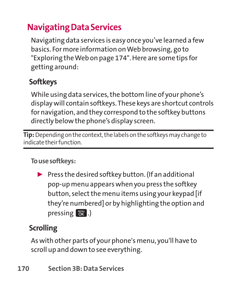 Navigating data services | LG LGLX265 User Manual | Page 184 / 438