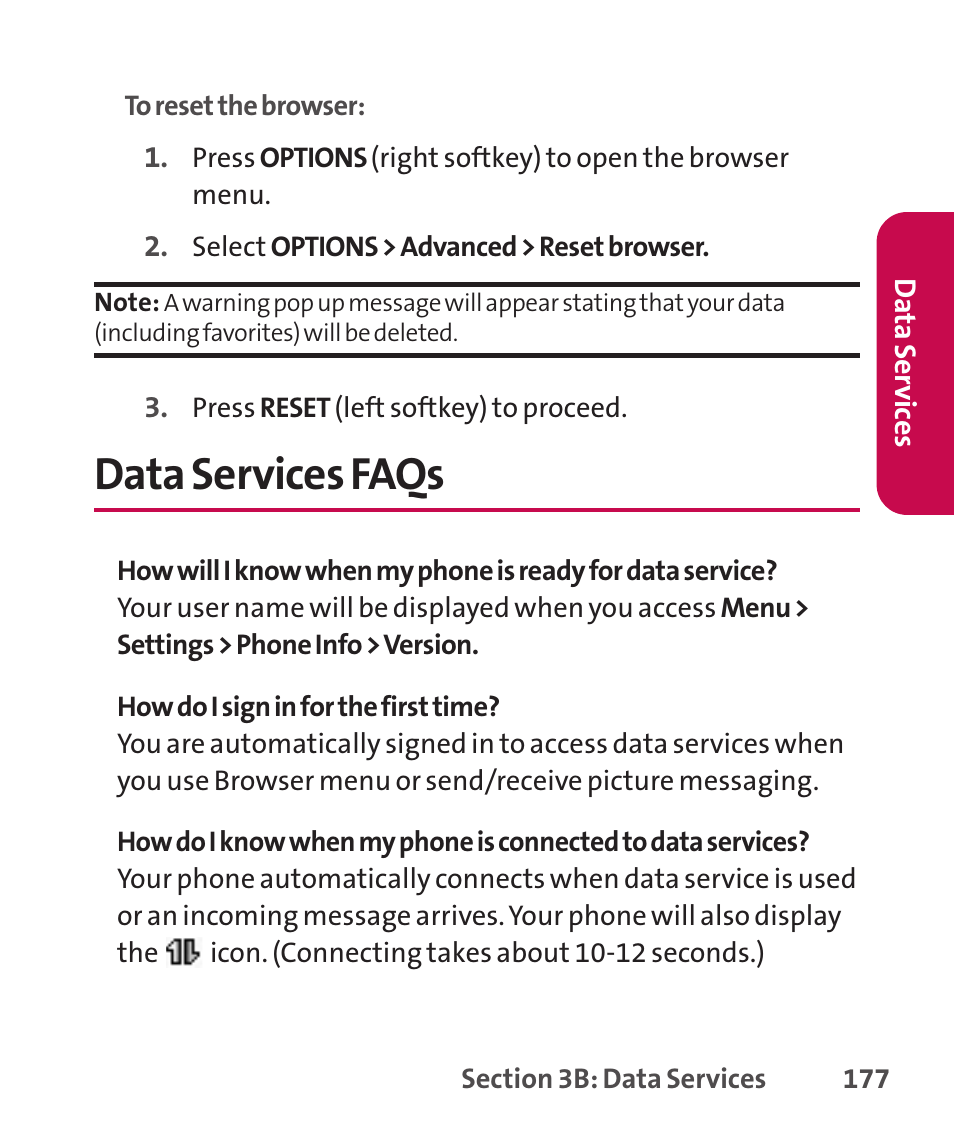 Data services faqs | LG LGLX265 User Manual | Page 191 / 438