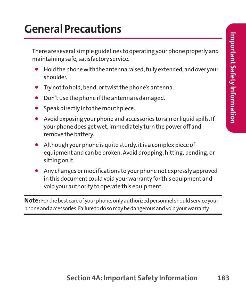Safety and warranty informatio, Safety and warranty information, General precautions | LG LGLX265 User Manual | Page 197 / 438