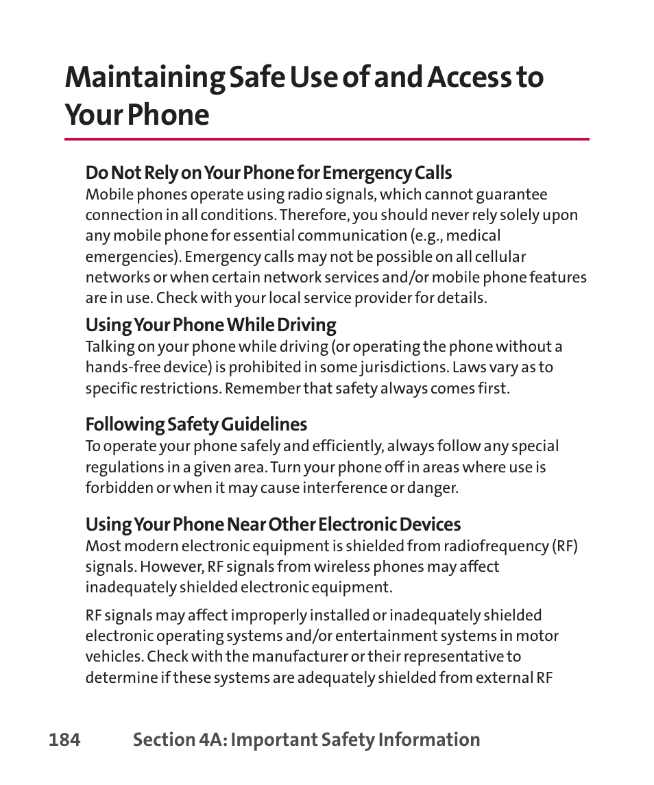 Important safety informatio, Important safety information, Maintaining safe use of and access to your phone | LG LGLX265 User Manual | Page 198 / 438