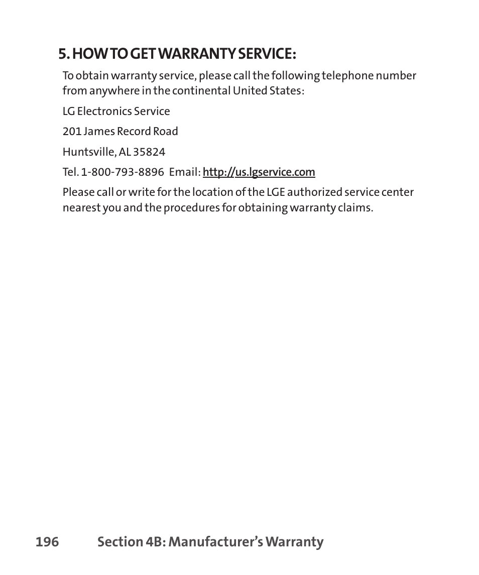 How to get warranty service | LG LGLX265 User Manual | Page 210 / 438