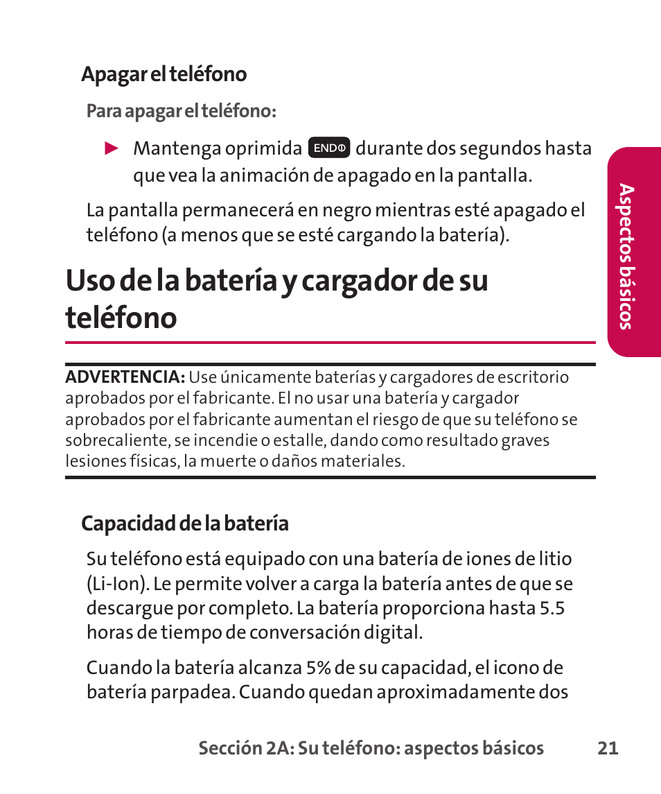 Uso de la batería y cargador, Uso de la batería y cargador de su teléfono | LG LGLX265 User Manual | Page 248 / 438